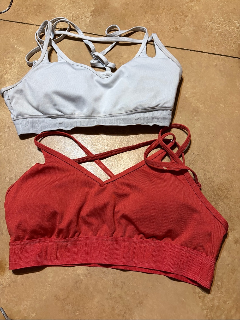 Small PINK Victoria's Secret Double Strappy Bralettes in White and Red